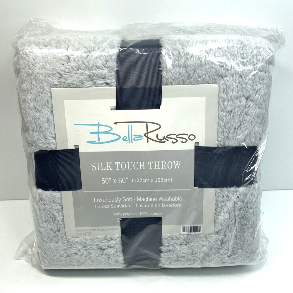 Brand New Bella Russo Silk Touch Throw / Blanket Gray 50" x 60" (127cm x 152cm)